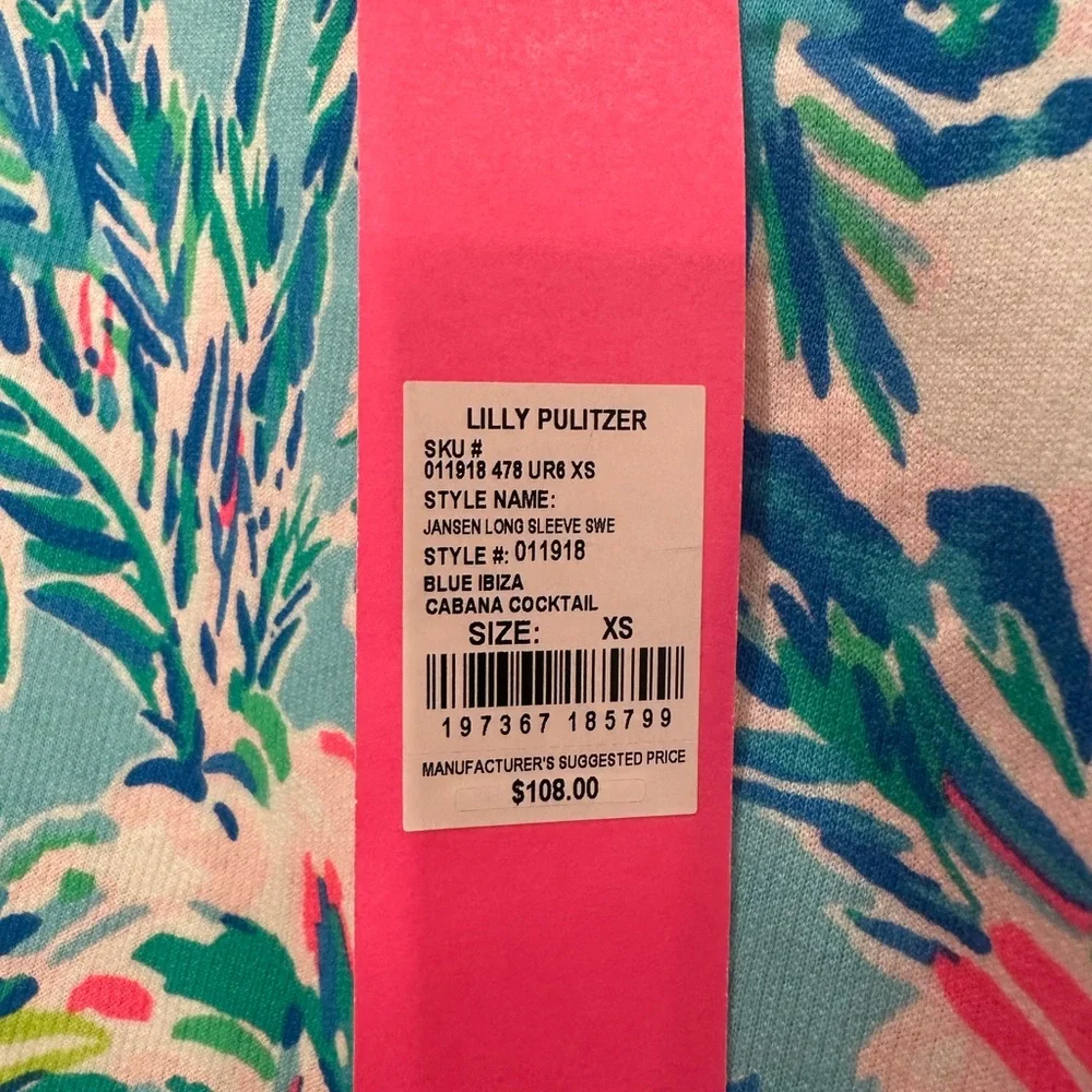NWT Lily Pulitzer Jansen Sweatshirt Blue Ibiza Cabana Cocktail Size XS RARE - Picture 4 of 5